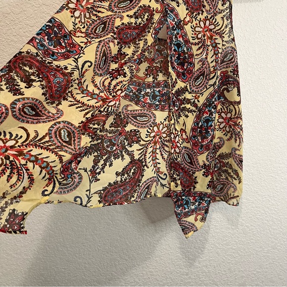 Copper Key Paisley Sheer Sleeveless Split Back Top Yellow Red Blouse Womens M - Picture 5 of 10